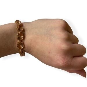 Lauren Rectangle Stone Facetted Crystal Flex Link Bracelet | Pink/Peach